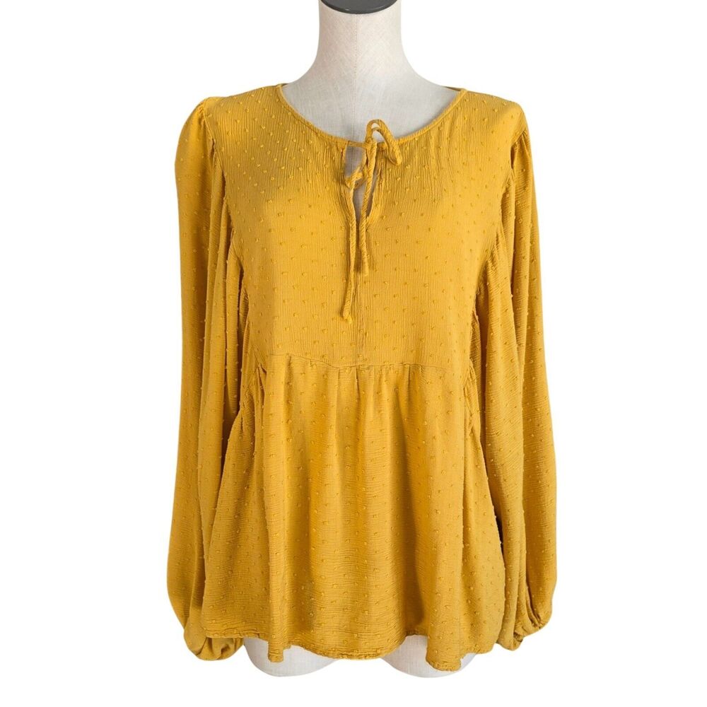RusttyDustty Bohemian Peasant Blouse Tie Neck Balloon Sleeve Textured Hippie 1XL